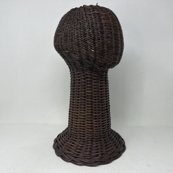 Vintage 14" Mannequin Head Form Rattan Woven Wicker Basket Long Neck Hat Stand - Picture 3 of 11
